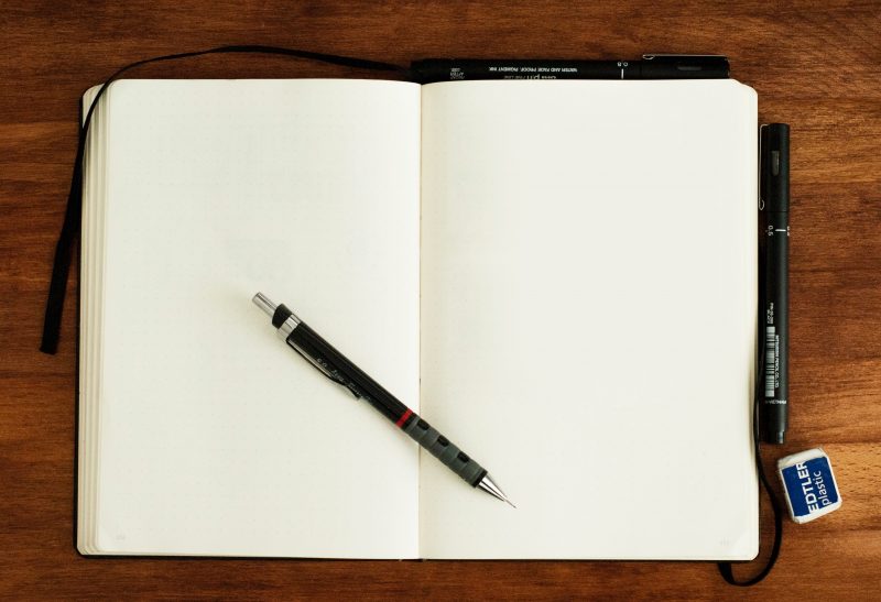 Blank notebook with pen to write without fear